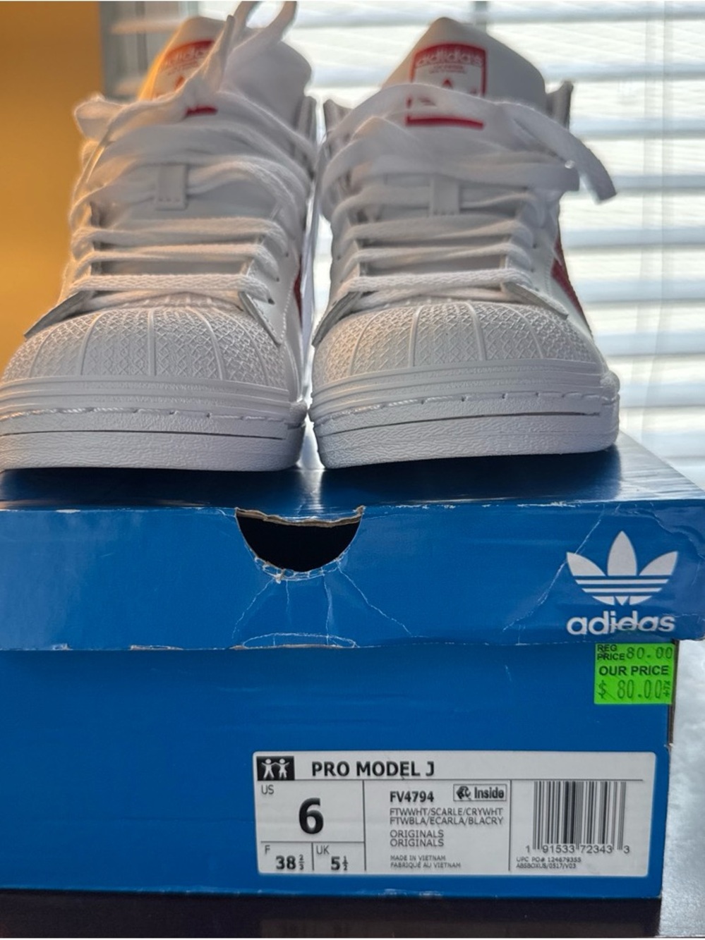 adidas Kids Pro Model J Sneakers in White with Red Accents